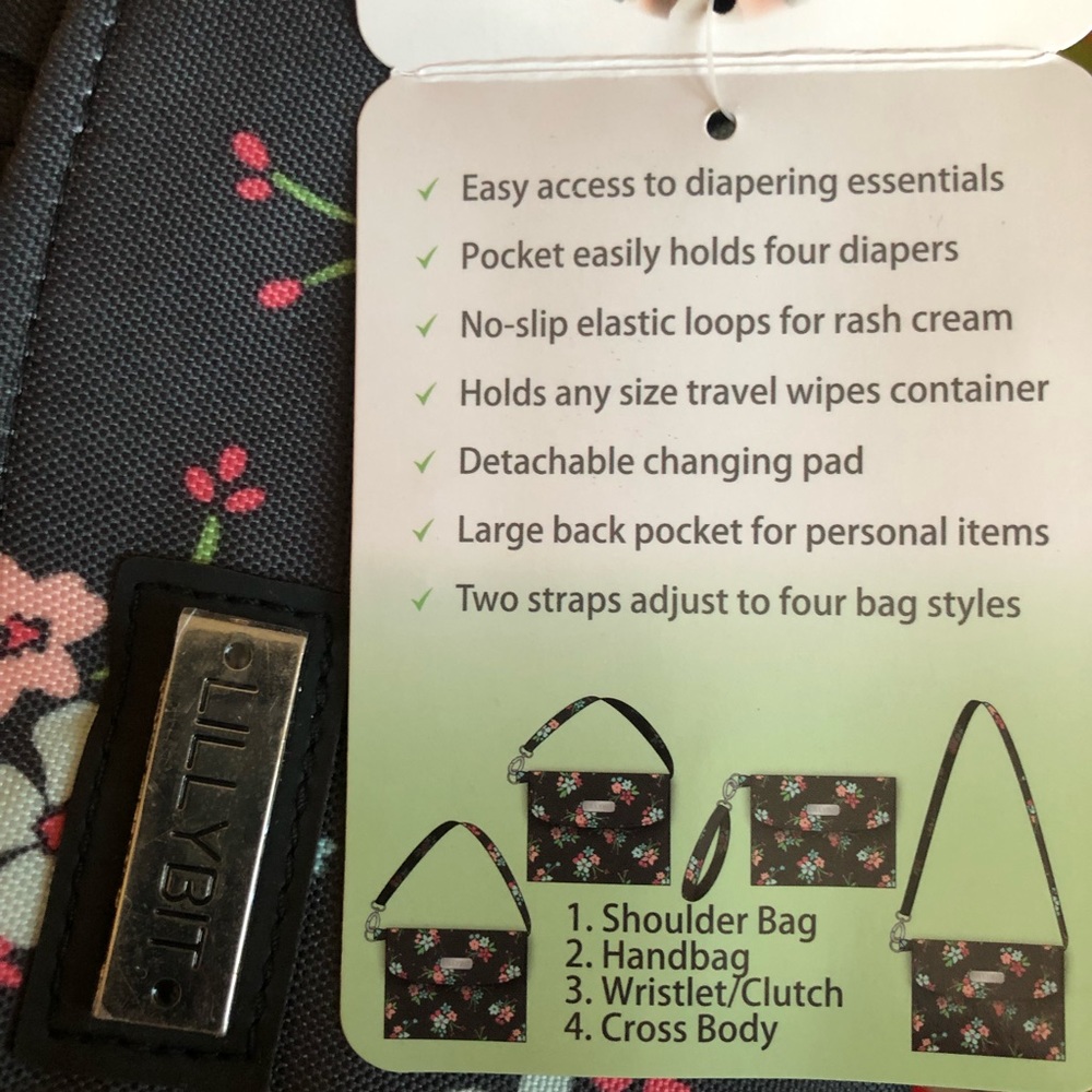 New Lilly Bit Diaper Bag Clutch Convertible Folding Shoulder Strap Changing Pad